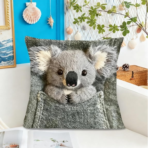 HCBY Animal Print Plush Pillow Covers, Cute Elephant Panda Koala Alpaca Pattern for Sofa Bed Living Room, Short-Pile Fabric Home Decor(E,18"x18")