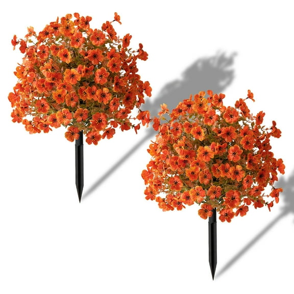 HCBY Artificial Boxwood Topiary Ball with Flowers Plants and Ground Spikes for Outdoor UV Resistant Garden Yard Front Porch Patio Decor Gift Idea