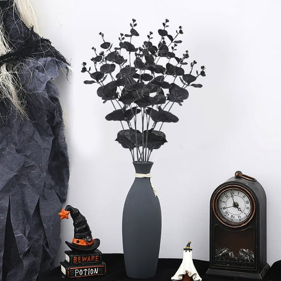 HCBY Artificial Leaf Leaves Fake Flower Simulation Plants for Home Wedding Christmas Decor Gift(Black,14")