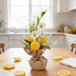 HCBY Artificial Lemon Flower Arrangement, Fake Lemon Tree Centerpiece, 10.6in Kitchen Table Decor, Farmhouse Style Potted