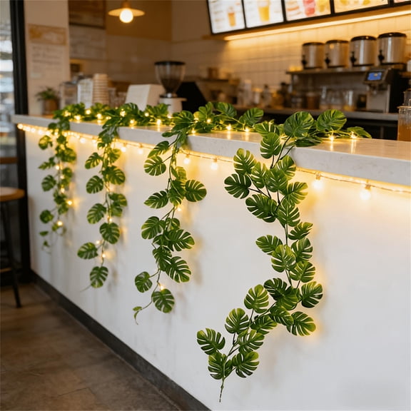 HCBY Artificial Monstera Leaf Garland, 2PCS Faux Tropical Vine, 67.3 Inch Wall Hanging Decor, Weather Resistant Indoor Outdoor Greenery