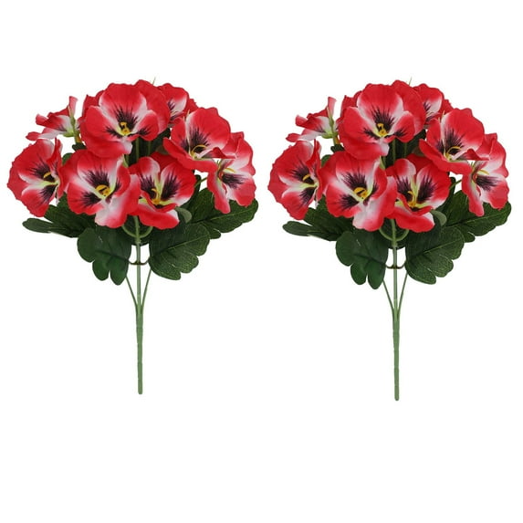 HCBY Artificial Pansy Flowers Fake Silk Flowers Bouquet Faux Flower Arrangement for Wedding Home Kitchen Party Crafts Decoration (2Pcs Red 12.5")