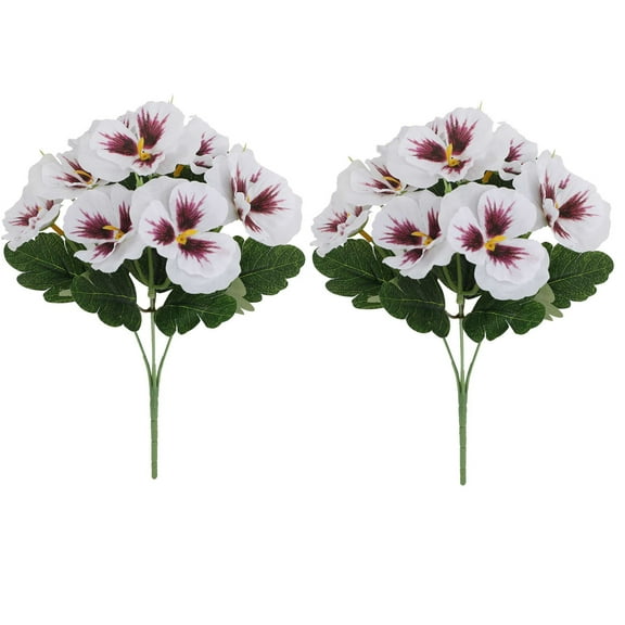 HCBY Artificial Pansy Flowers Fake Silk Flowers Bouquet Faux Flower Arrangement for Wedding Home Kitchen Party Crafts Decoration (2Pcs White 12.5")
