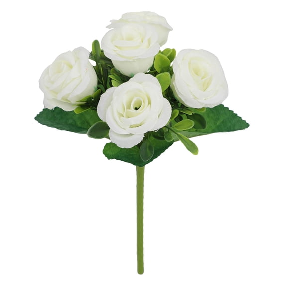 HCBY Artificial Realistic Roses Flowers Real Touch Silk Roses Faux Bridal Bouquet for Wedding Home Kitchen Party Crafts Decoration (White 8.6")