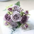 thumbnail image 1 of HCBY Artificial Silk Peony Flowers Bouquet, Fake Peony Bridal Wedding Bouquet for Centerpieces, Valentines Day Home Decor, 12.6"x7.8" with 5 Large & 4 Small Flower Heads(Purple), 1 of 8