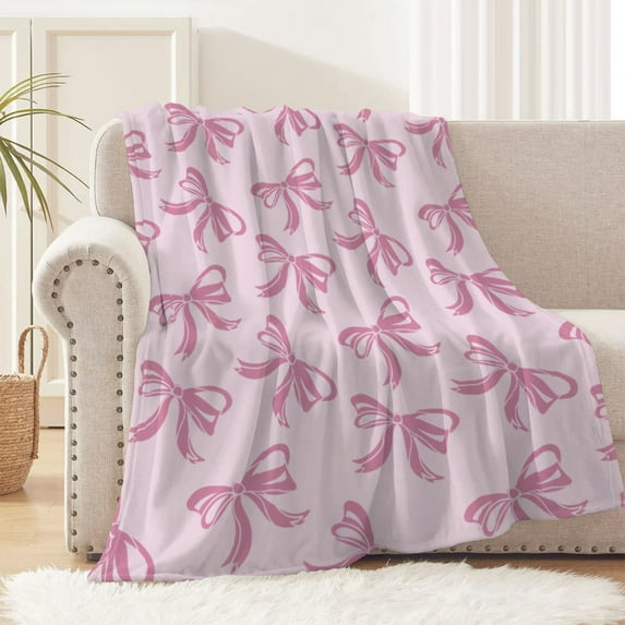 HCBY Bowknot Soft Fleece Throw Blanket Plush Fuzzy Cute Flannel Blanket for Sofa Couch for Sofa Couch Boys Girls Teens Kawaii All Season Princess Style (39"X27")