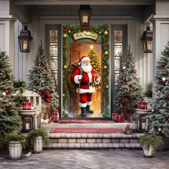 HCBY Christmas Door Cover 35.43 X 70.87 Inch Christmas Door Curtain Christmas Day Door and Wall Decoration Festival Party Decoration Home Supplies(Multicolor-B,70.87x35.43in)