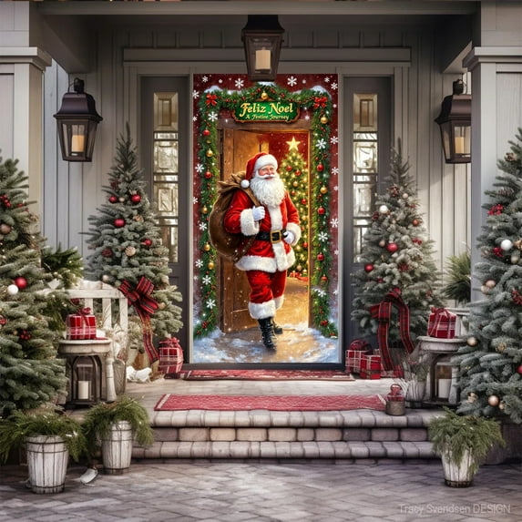 HCBY Christmas Door Cover 35.43 X 70.87 Inch Christmas Door Curtain Christmas Day Door and Wall Decoration Festival Party Decoration Home Supplies(Multicolor-C,70.87x35.43in)