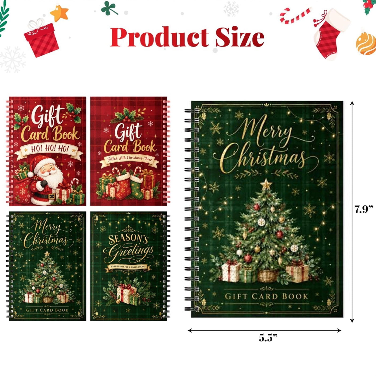 Treee Binding HCBY Christmas Gift Card Book Spiral-Bound Gift Card Holder 5.5 x 7.9 ...