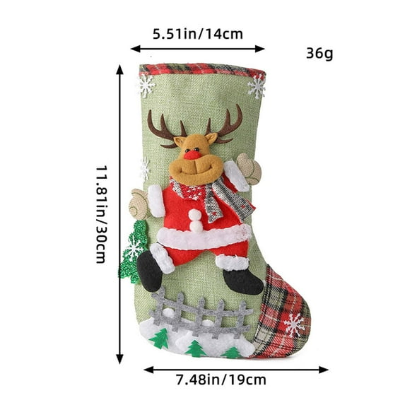 HCBY Christmas Stocking Set of 4 Character Designs Santa Snowman Cow Bear 12 Inch Lightweight Cloth for Fireplace Mantle Xmas Decor Holiday Sock Gift Bag