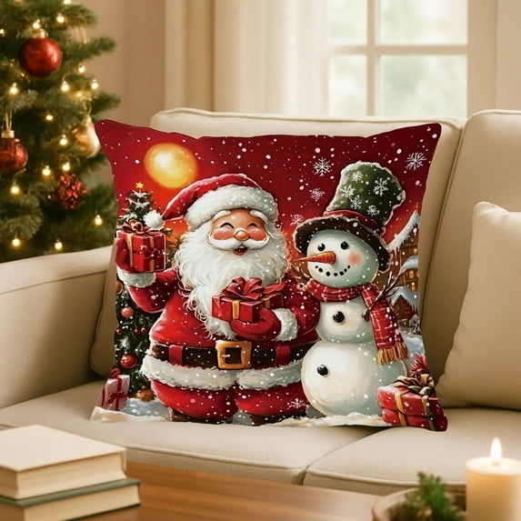 HCBY Christmas Themed Cushion Cover, Red Christmas Style Pillows Covers, Soft Decorative Cushion Cases, Throw Pillow Covers, for Sofa Couch Living Room Home Decor Office Bedroom