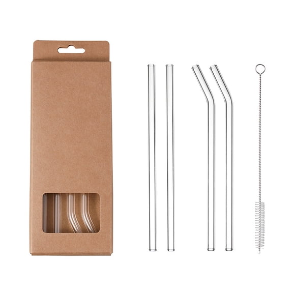 HCBY Clear Patterned Drinking Straws Set - 4 Pcs Reusable Borosilicate Glass Straws with Brush, 7.8 Inch, Ideal for Home, Parties & Travel