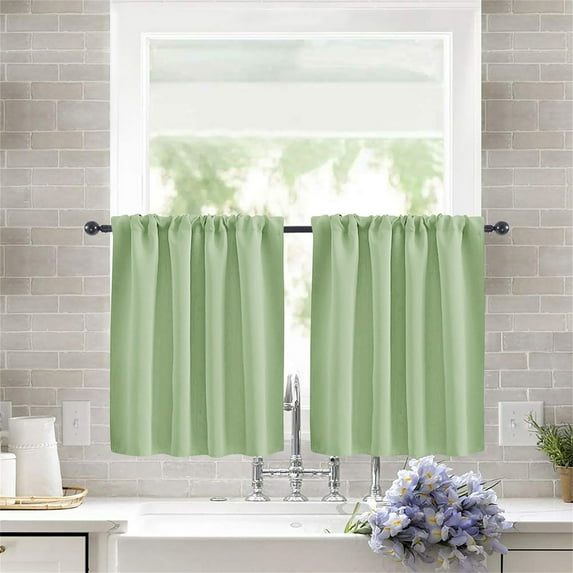 HCBY Cloth Fabric window valance, 2-Piece Solid Modern light blocking Short Window Curtains Set with Rod Pocket for Bedroom, Living Room, Kitchen (Green,36"x30")