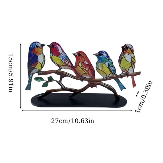 HCBY Colorful Stained Glass Metal Birds Ornament, Handcrafted Bird Figurines on Branch, Artistic Desk Decor for Home Office Shelf, Unique Gift Idea (C 5-bird,10.63"x5.91"x0.39")