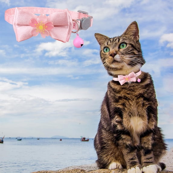 HCBY Cute Cat Collar with Bow, Adjustable Lace Pet Necklace with Bell, Soft Polyester Kitten Collar for Girls, Anti-Choke Safety Buckle for Small Dogs
