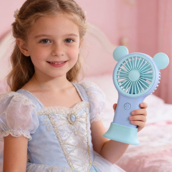 HCBY Cute Mouse Handheld Fan with 7-Color LED Lights, Pocket-Sized USB Rechargeable Portable Fan, Quiet Strong Wind Personal Fan, Kids Teens Summer Cooling Gadget