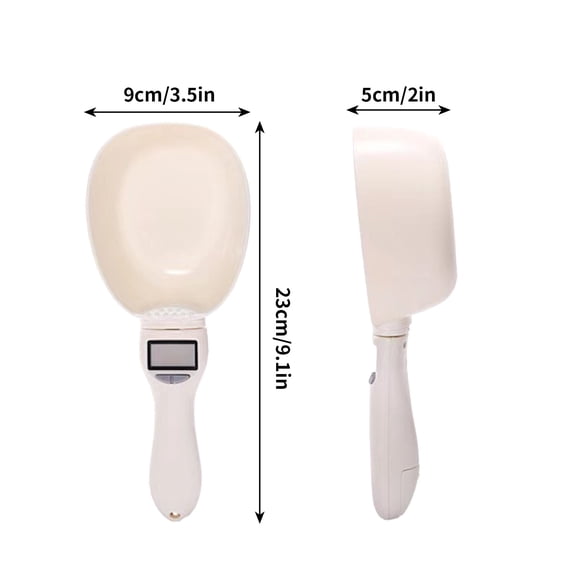 HCBY Digital Measuring Spoon - Electronic Food Scale with Detachable Scoop & Display for Precise Pet Food, Baking Flour & Liquid Ingredients (White,9.1"x3.5"x2")