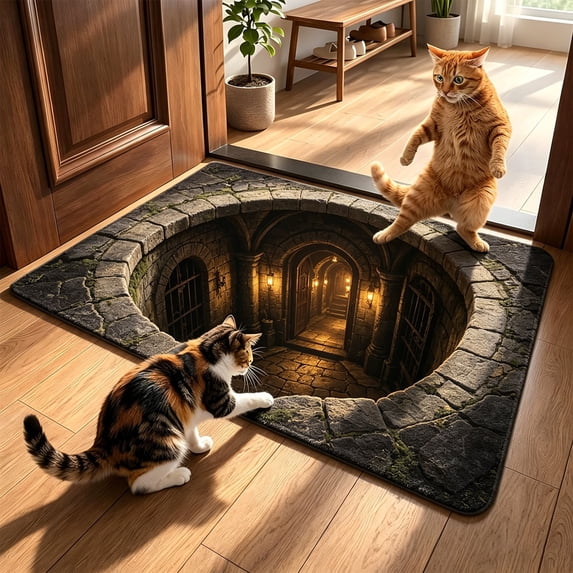 HCBY Doormat, 15.7x23.6in 3D Illusion Funny Welcome Mat, Non-Slip Absorbent Floor Rug, Humane Pet Deterrent Mat for Entryway Indoor Outdoor