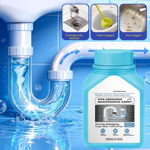 HCBY Drain Cleaning Powder 320g, Fast-Acting Enzyme Kitchen Pipe Unblocker for Clogs, Dissolves Hair Grease in Bathroom Sinks, Odor Eliminator for PVC Copper Stainless Steel