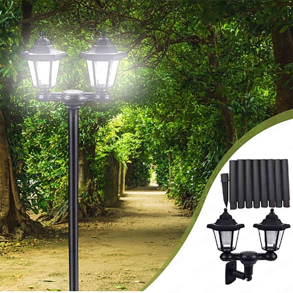 HCBY Dual Head Solar Post Light, 67 Inch Tall Outdoor Lamp, No Wiring Auto On Off, Perfect for Garden Backyard Courtyard