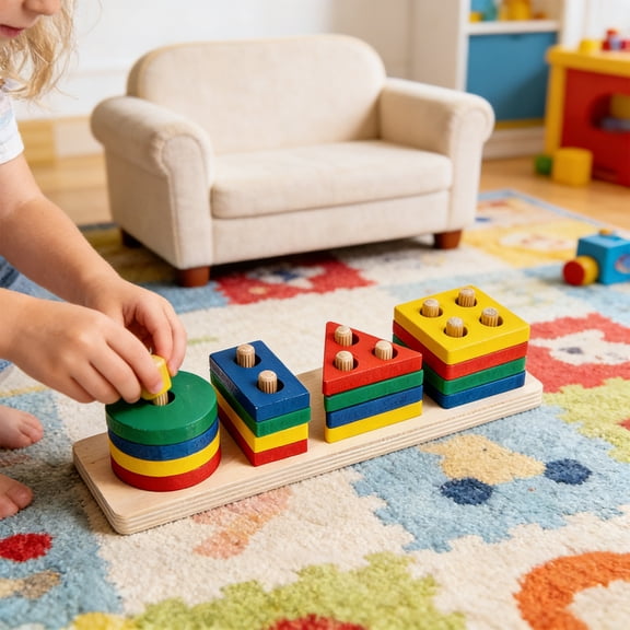 HCBY Early Education Geometry Stacking Toy Series, Wooden Geometric Assembly Building Blocks, Multicolor Educational Toys for Toddlers Kids Fine Motor Skills Training