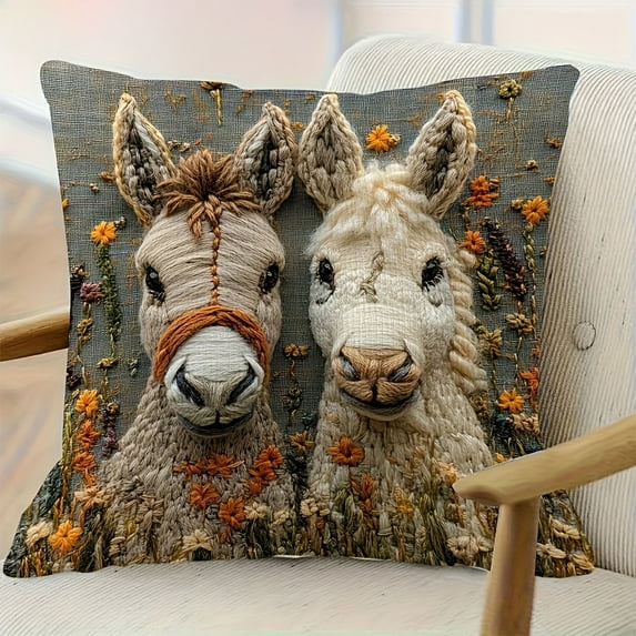 HCBY Embroidery Decorative Pillow Cover, Short Plush Throw Pillowcase for Sofa, Funky style pattern of startled goat or else(H,17.7x17.7inch)