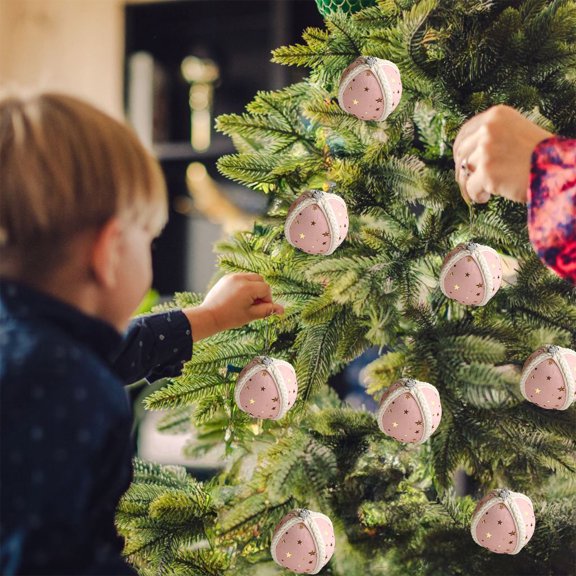 HCBY Fabric Foam Ball with Star Print - Single Decorative Christmas Ornament for DIY Tree Decor and Crafts Gift (Pink,3.14")