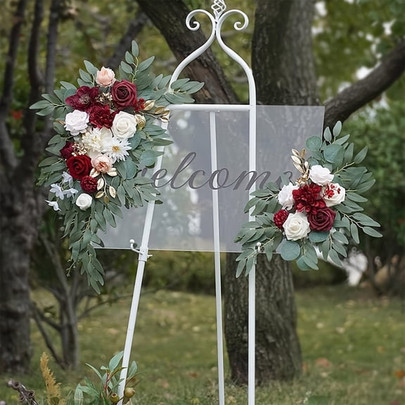 HCBY Faux Flower Swag, Set of 2 - Artificial Greenery Garland for Wedding Welcome Signs Decor, Reception Ceremony Backdrop
