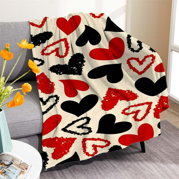 HCBY Flannel Valentine Gift Love Blanket Cozy Warm Lightweight Fuzzy Throw For All Seasons Air Conditioned Rooms Beds Sofas(Multicolor#3,39"x29")