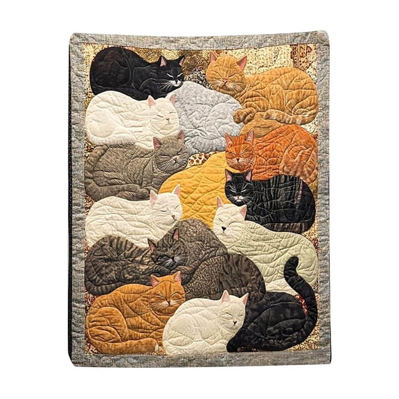 HCBY Flocking Cats Sleeping Patterns Flannel Blanket, Soft Cozy Throw for Bedroom Living Room, Adorable Cat Design Comfy Warm Plush Blanket for Cat Lovers