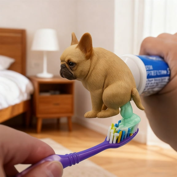 HCBY French Bulldog & Orange Cat Funny Pet Toothpaste Tube Dispenser, Novelty Bathroom & Desk Decor with Squeezing Action, Memorable Gift for Pet Lovers & Family A