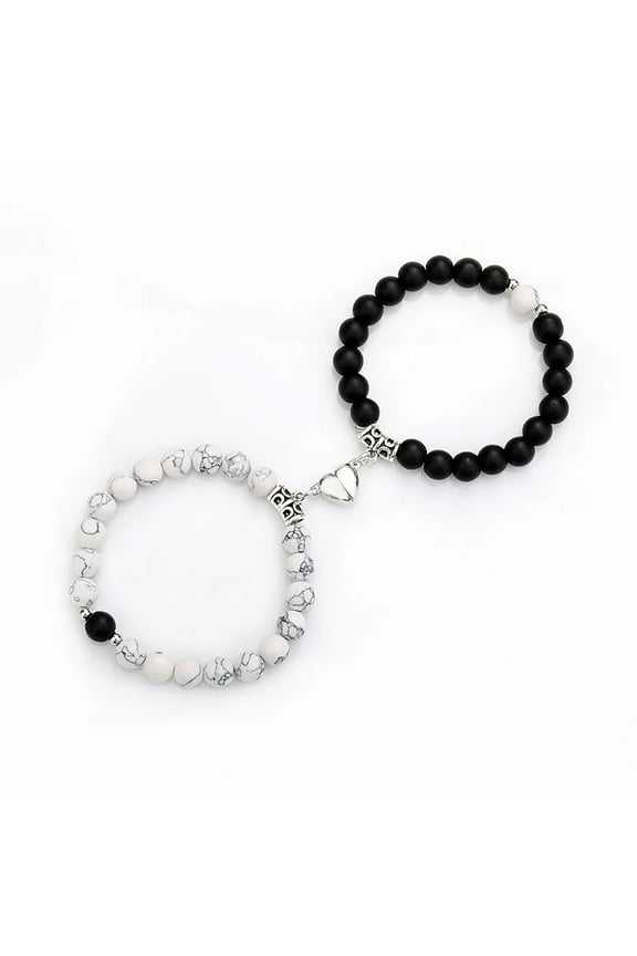 Frosted Turquoise Stone Couple Bracelets, 2 Magnetic Bracelets Interlock to Form a Heart, Ultimate Valentine‘s Day Gift Set for Him & Her