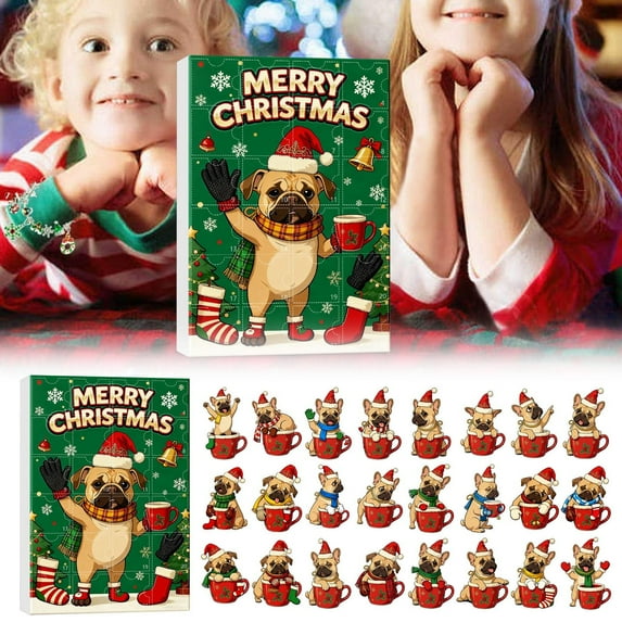 HCBY Fun Pug Advent Calendar 2025, 24 Days Christmas Advent Calendar with Cute Pug Dog Hanging Ornaments, Unique Christmas Tree Decorations, Festive Decorations for Dog Lovers,Collectors