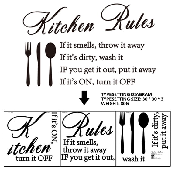 HCBY Funny Kitchen Rules and Bathroom Rules Wall Sticker, 36x13.5 Inch Family Rules Decal for Home, Removable PVC Wall Art for Toilet Kitchen, Humorous House Rules Sign Decor