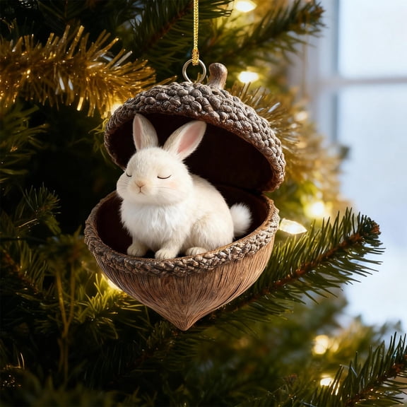 HCBY Gift for Animal Lovers: Sleeping Forest Animal in Acorn Christmas Tree Ornament(B,3.15")
