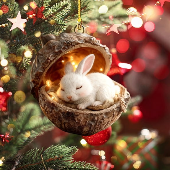 HCBY Gift for Animal Lovers: Sleeping Forest Animal in Acorn Christmas Tree Ornament(F,3.15")