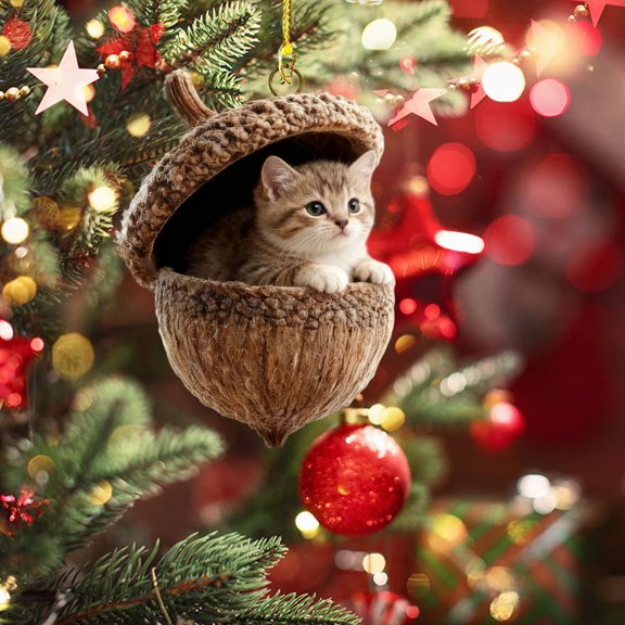 HCBY Gift for Animal Lovers: Sleeping Forest Animal in Acorn Christmas Tree Ornament(I,3.15")