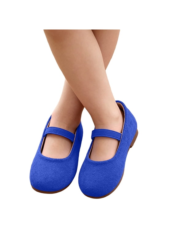 Girls Mary Jane Shoes Toddler Dress Flats with Elastic Strap, Soft Sole Non-Slip Round Toe Princess Shoes for School Party Wedding Everyday Wear
