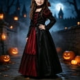 thumbnail image 1 of HCBY Girls Vampire Costume Dress Halloween Gothic Witch Long Sleeve Lace-Up Front Maxi Dress Kids Cosplay Medieval Party Dress, 1 of 9