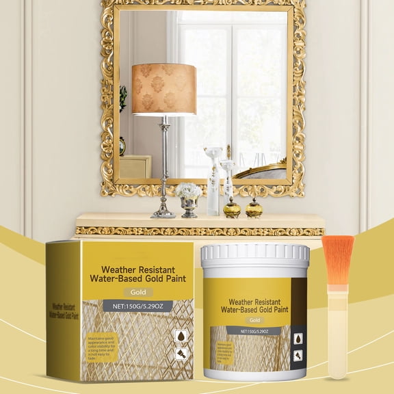 HCBY Gold Paint, Water Based Gold Paint, Weather Resistant Gold Paint, 150g Shimmering Water‑Based Gold Paint With Brush For Outdoor Decor