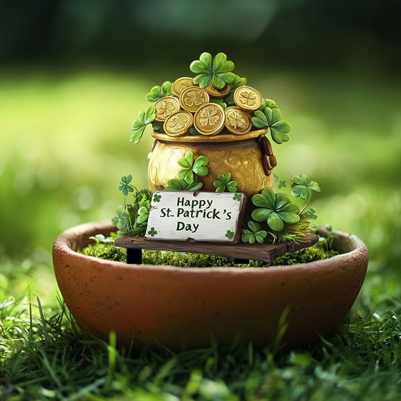 HCBY Green Four Leaf Clover Potted Plant Desk Decor, Stand Up Tabletop Ornament for Good Luck, St. Patrick's Day & Office Home Decoration