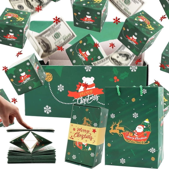 HCBY Green Upgraded Surprise Gift Box with Thicker Rubber Bands, Christmas -Up Bouncing Box for Rings/Cash, Includes Replacement Bands for Proposals & Holidays(K,16 bounce boxes)
