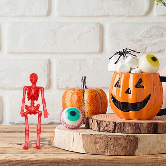 HCBY Halloween Stretchable Soft Rubber Skeleton Figurine 3.5 Inch, Mini Bendable Human Skeleton Toy for Party Favors Cake Decor Holiday Gift