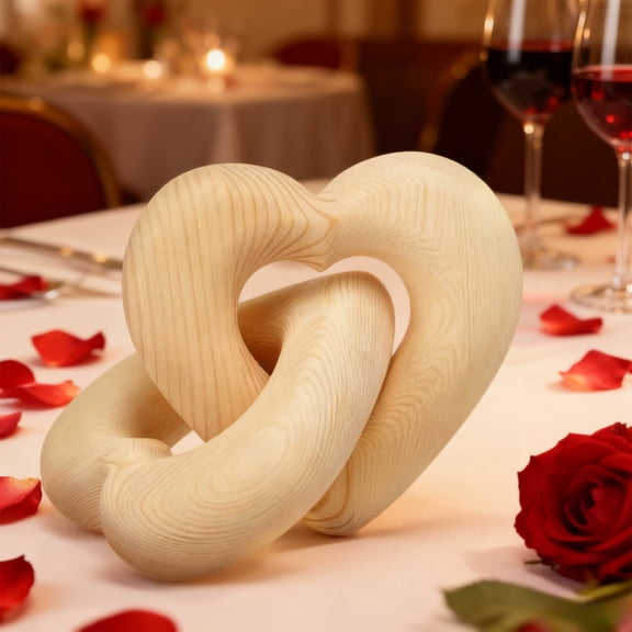 HCBY Handcrafted Wooden Infinity Knot Decor - Natural Wood Double Ring Chain Ornament for Desk Shelf, Symbol of Eternal Love, Romantic Gift for Couples Anniversary Wedding