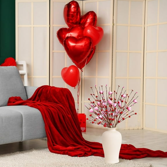 HCBY Heart Berry Sprigs for Vase, Red Artificial Decorative Flowers Stalks, Valentine's Day Tabletop Decor, DIY Crafts, Gift Accent (Red B,17.72")