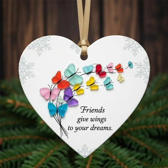 HCBY Heart-Shaped Sea Glass Decor Friendship Ornaments - Sea Glass Art for Crafts - Christmas Pendant for Christmas Tree Hanging Ornaments for Best Friends(C,3.14")