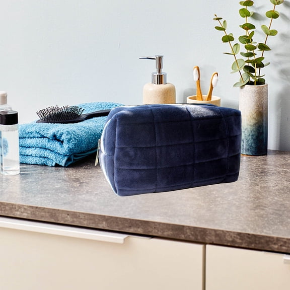 HCBY Heart Shaped Velvet Cosmetic Bag, Cute Large Capacity Makeup Pouch for Travel & School, Soft Toiletry Bag with Handle, Girls Gift (Blue,7"x3.9")