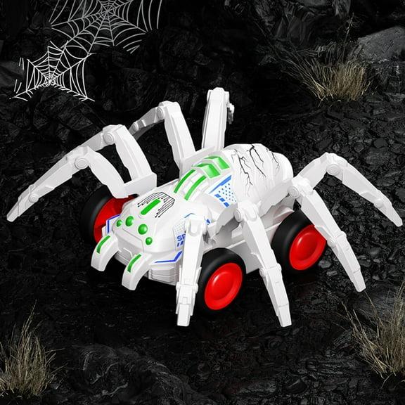 HCBY Inertia Powered Crawling Spider Car Toy - Biomechanical Insect Robot, No Battery Needed Toy for Kids, Mechanical Animal with Moving Legs for Tabletop & Floor Racing (White,5.1"x4.11"x2.08")