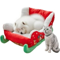 HCBY Interesting Red Christmas Cat Dog Bed, Pet Sleigh Bed, Sofa, Indoor and Outdoor Plush Synthetic Fur, Christmas Holiday Themed Pet Bed, Washable and Highly Durable