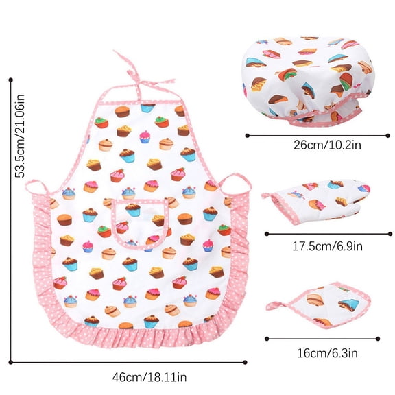 HCBY Kids Apron and Chef Hat Set, Adjustable, Machine Washable for 4-12 Years Old - Baking, Gardening, Role Play 4-Piece Cooking Costume Set (White,21"x18"+10"+7"+6")